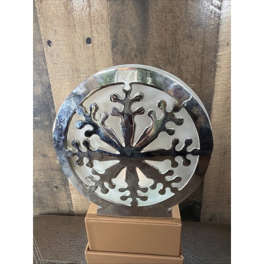 Silver Snowflake Desk Sculpture Cutout Mirror Back Mantel Decor MCM 6" Vintage